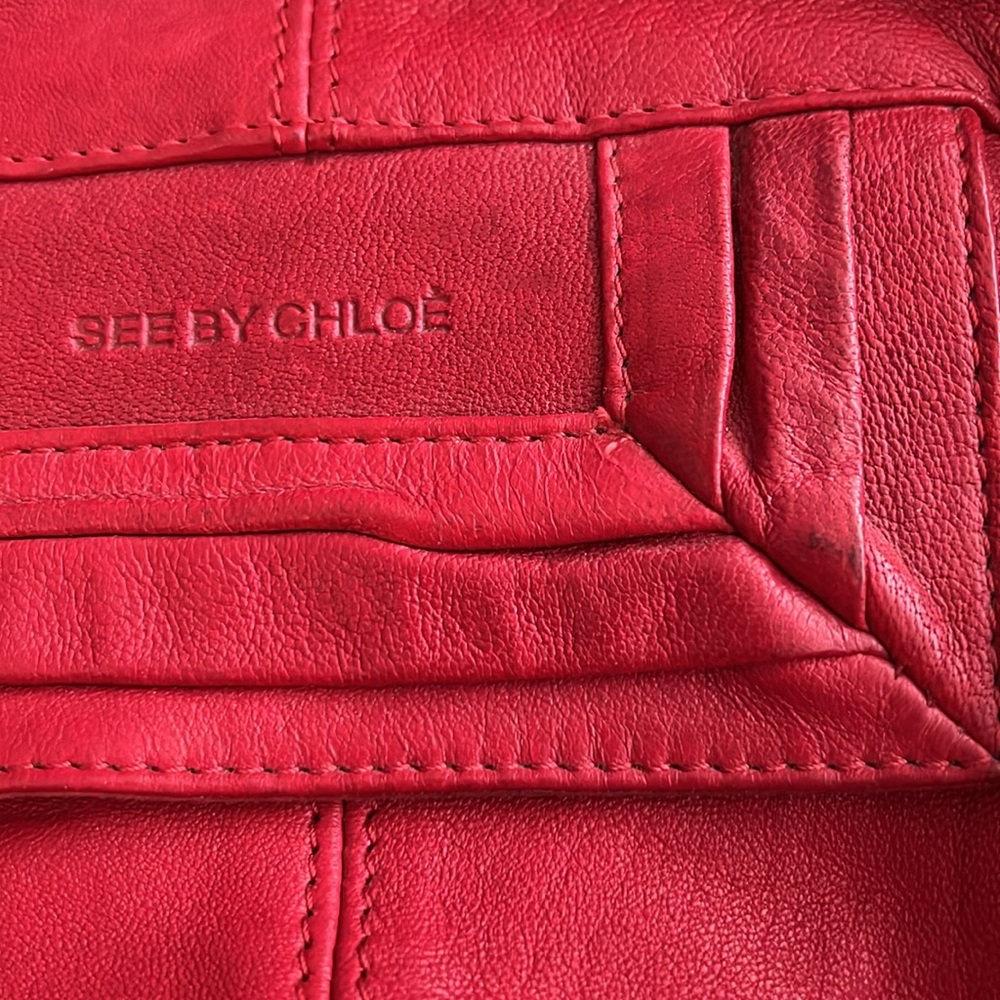 See By Chloe handbag, red leather - pre-loved condition with water damage - Picture 2 of 9